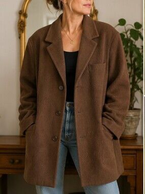 Vintage Alpaca Wool Coat Oversized Brown Blazer Jacket Menswear Style